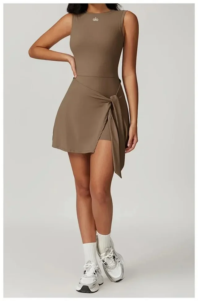 Alo Dresses Sleeveless tennis dress with tied wrap skirt product detail image 16