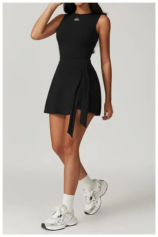 Alo Dresses Sleeveless tennis dress with tied wrap skirt product detail image 29