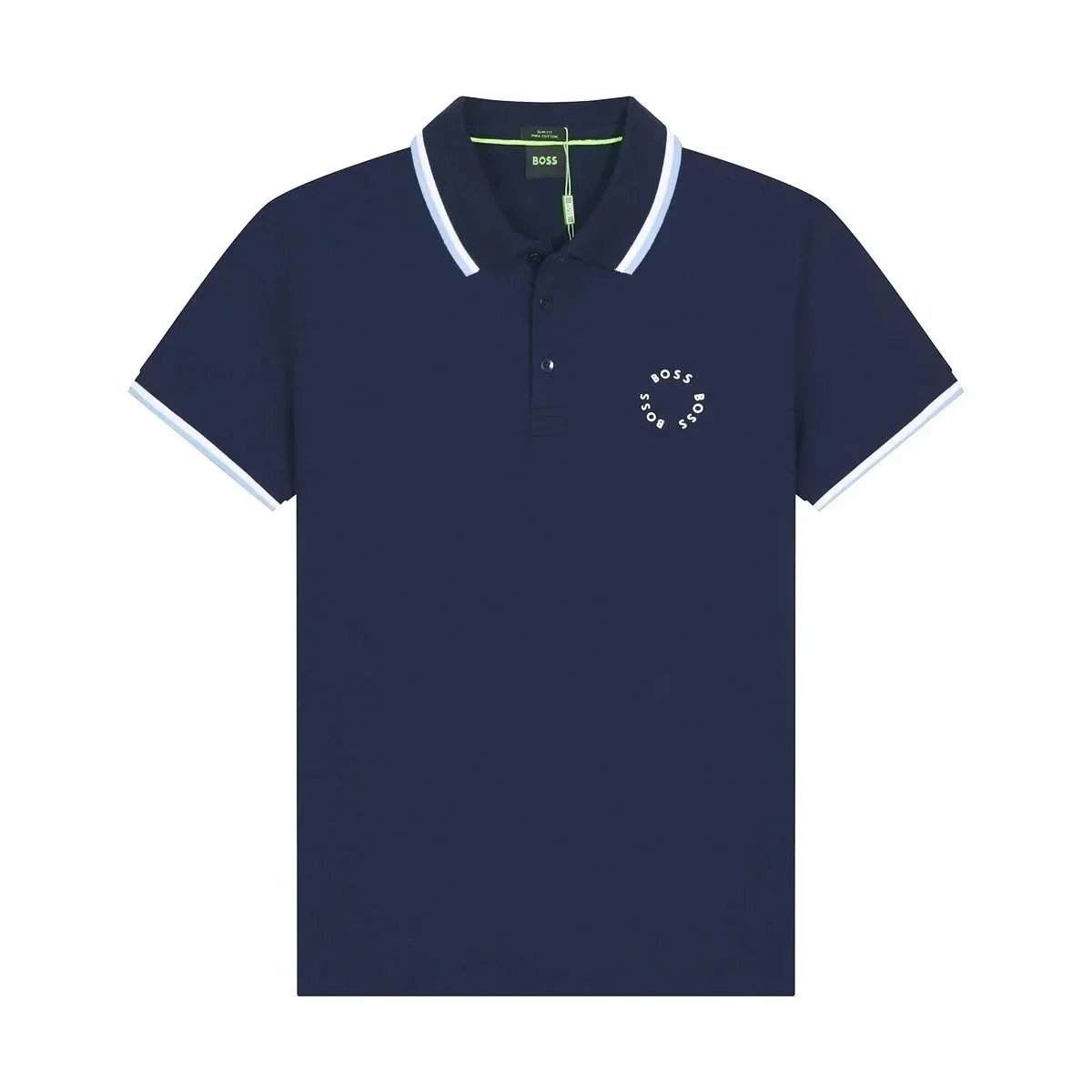 BOSS T-Shirts Short-Sleeve Polo Shirt with Contrast-Striped Collar and Placket — 29