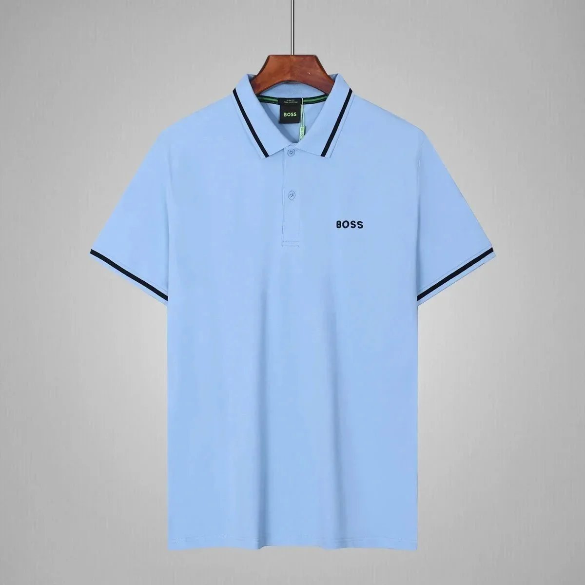 BOSS T-Shirts Short-Sleeve Polo Shirt with Contrast-Striped Collar and Placket — 9