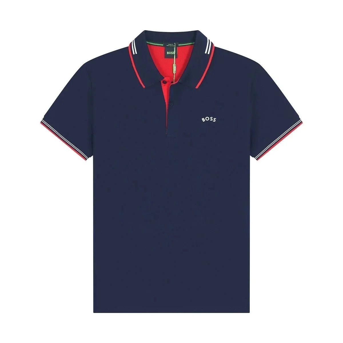 BOSS T-Shirts Short-Sleeve Polo Shirt with Contrast-Striped Collar and Placket — 26