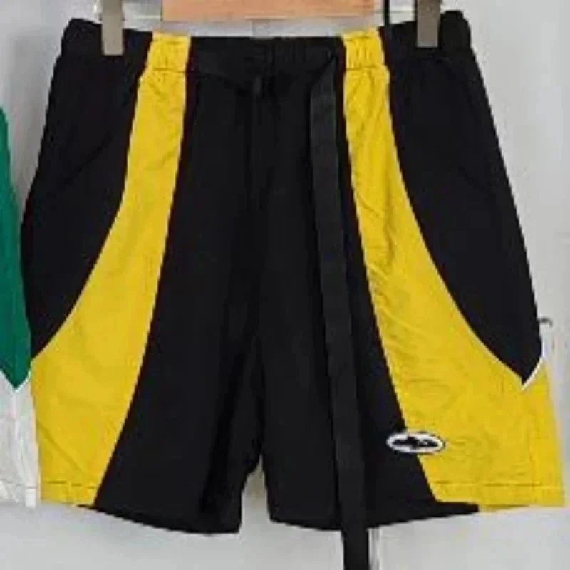 Unbranded Shorts Color-block striped with webbing belt — V25