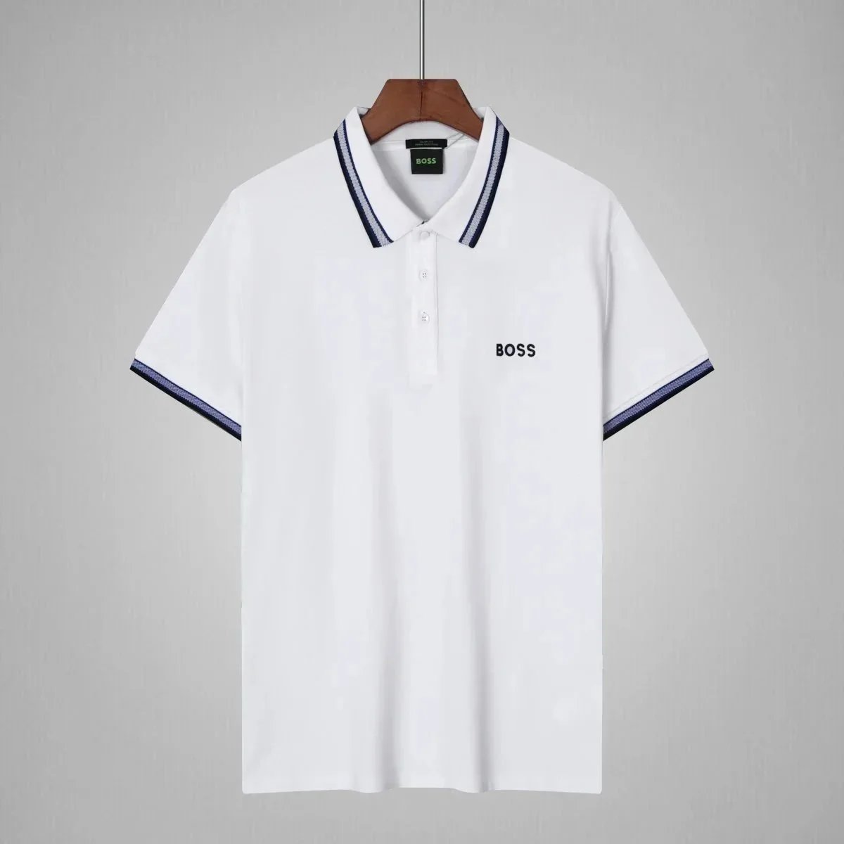 BOSS T-Shirts Short-Sleeve Polo Shirt with Contrast-Striped Collar and Placket — 17
