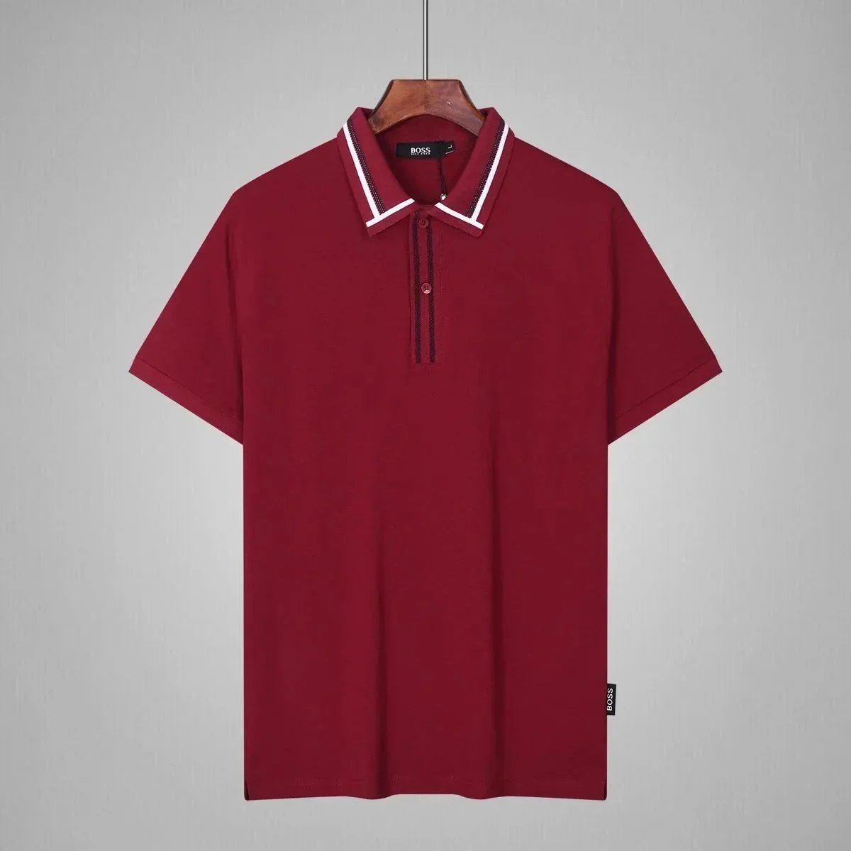 BOSS T-Shirts Short-Sleeve Polo Shirt with Contrast-Striped Collar and Placket — 1
