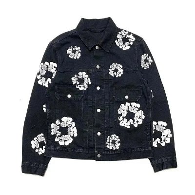 Denim Jacket with White Floral Print