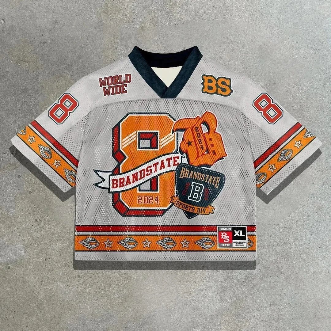 Unbranded Football Jerseys Mesh V-Neck Graphic Jersey — 03 Orange