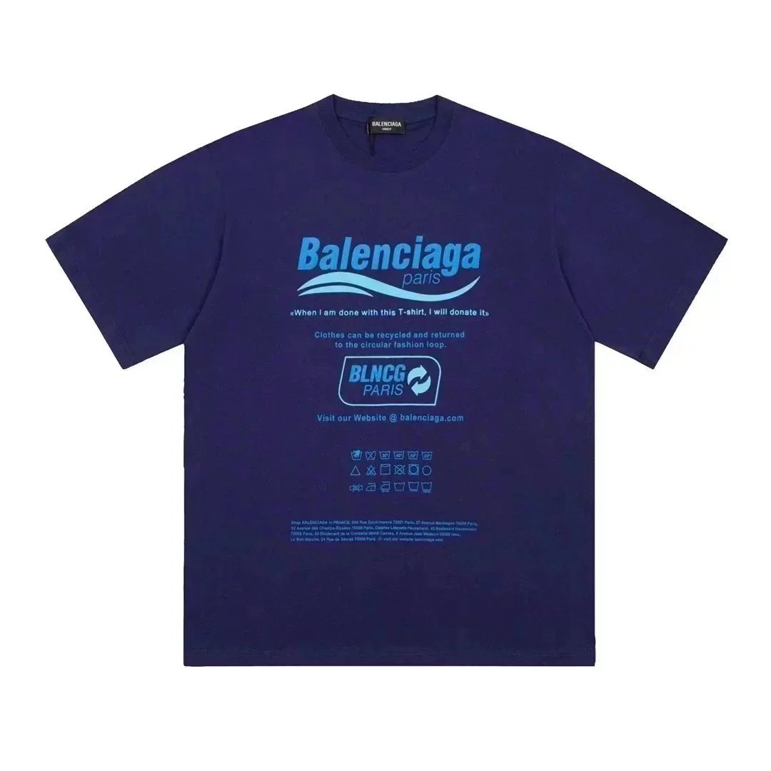 Balenciaga T-Shirts Short-sleeve graphic logo T-shirt — Blue Blue Letters 002