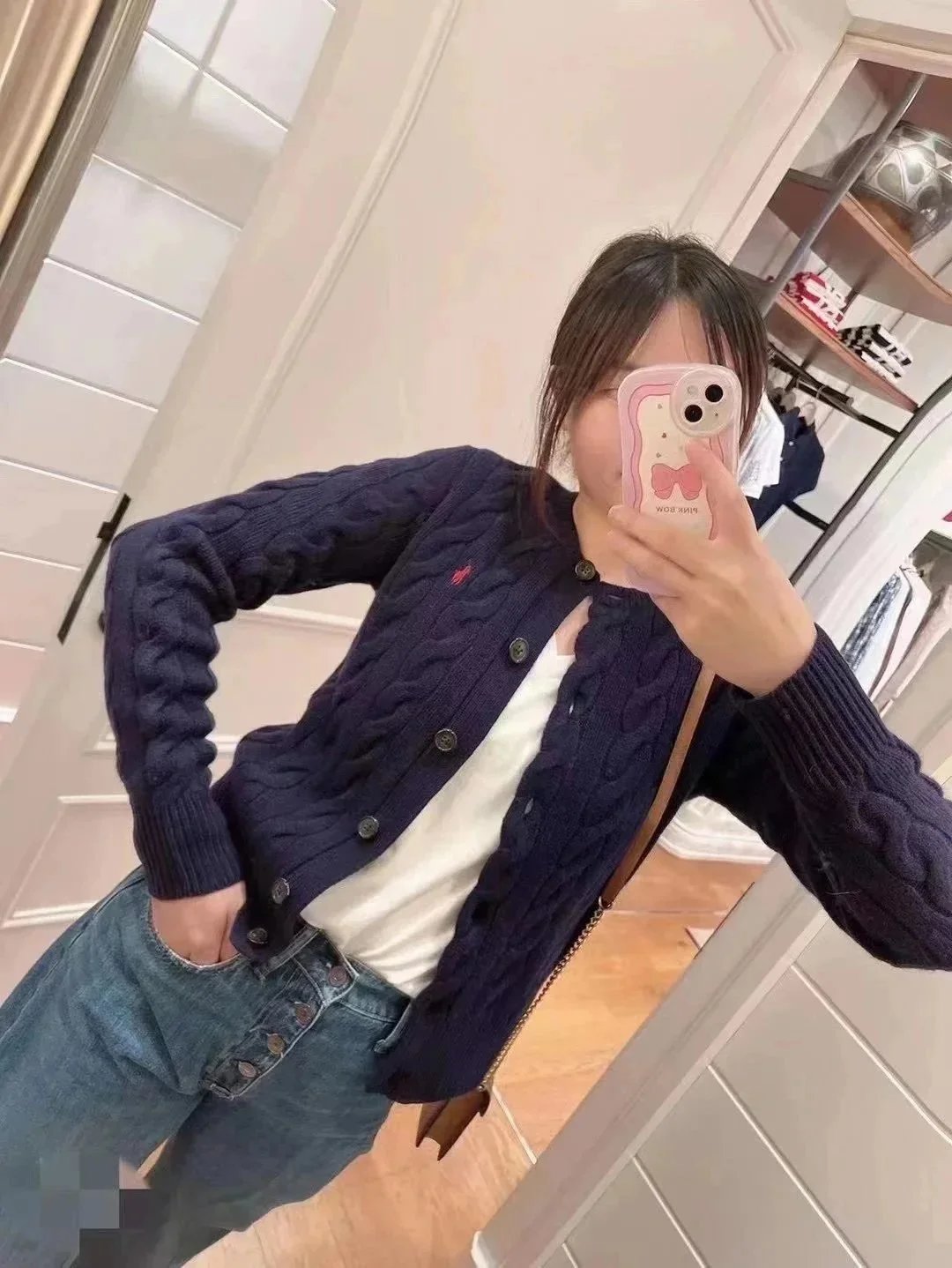 Ralph Lauren Knitwear Cable-Knit Button Cardigan with Embroidered Pony — Navy blue