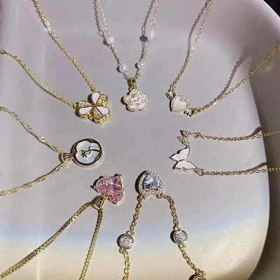 Gold-Plated Enamel & Crystal Pendant Necklaces [18 styles]