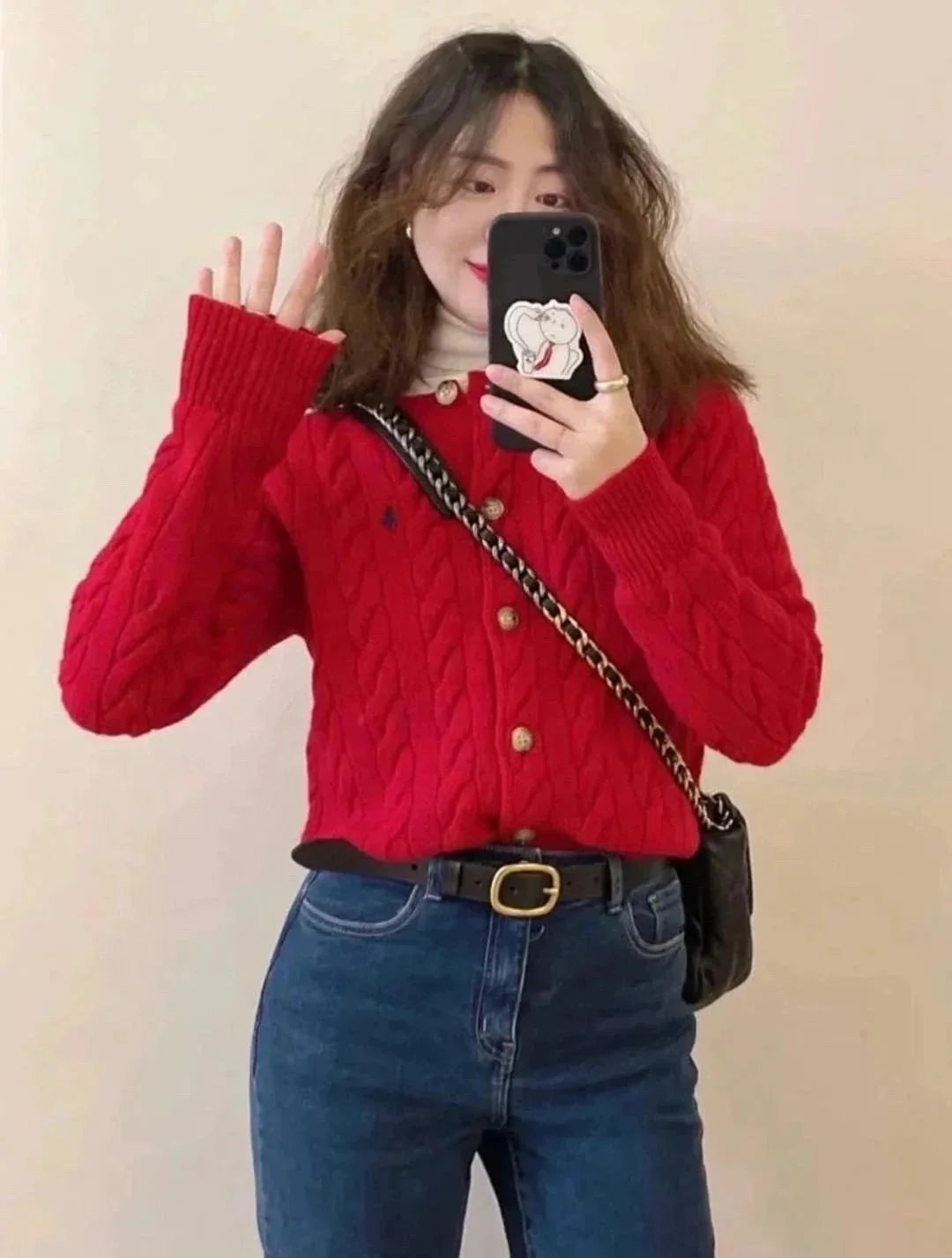 Ralph Lauren Knitwear Cable-Knit Button Cardigan with Embroidered Pony — Red