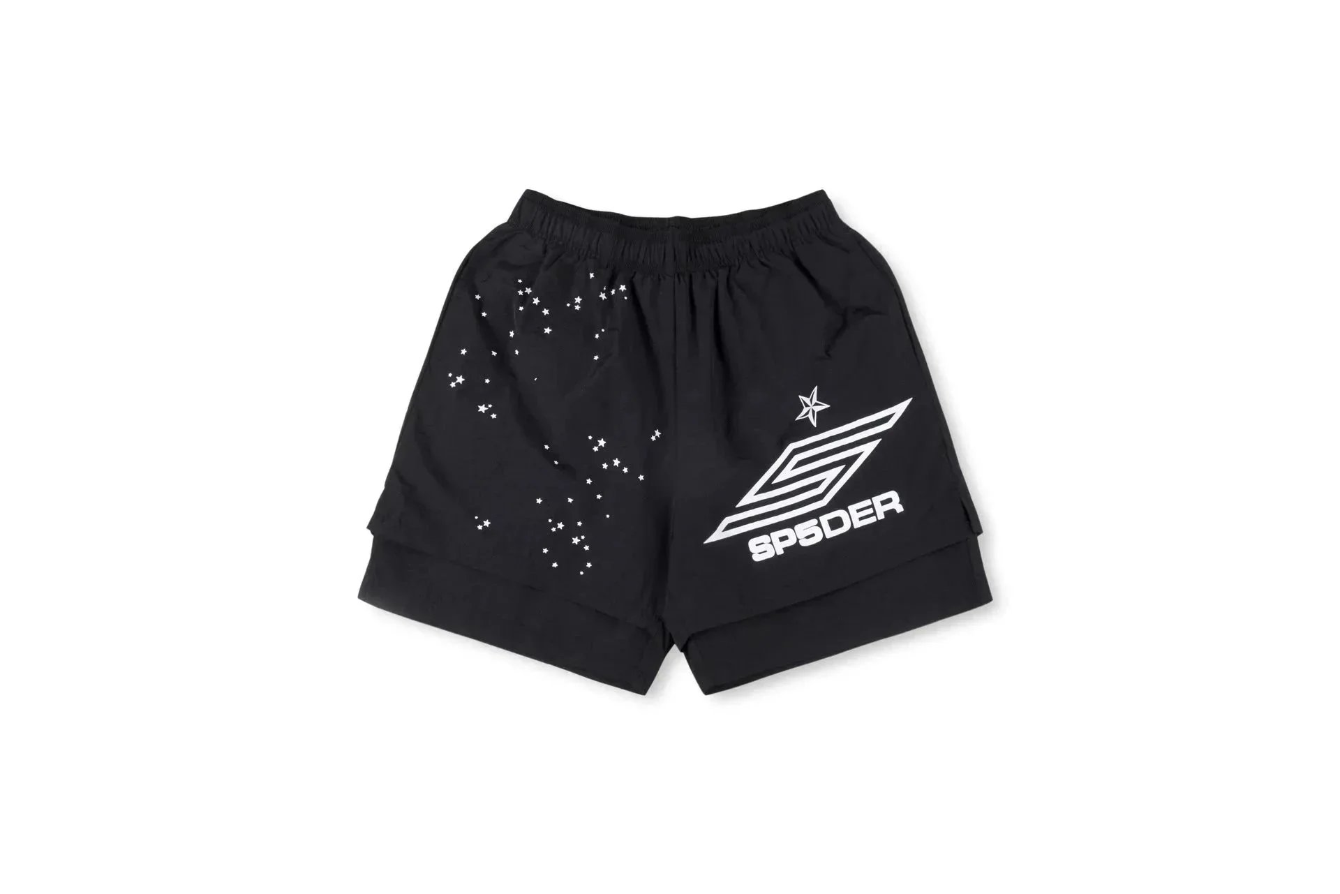Sp5der Shorts Elastic-Waist Chenille Number Patch — 17