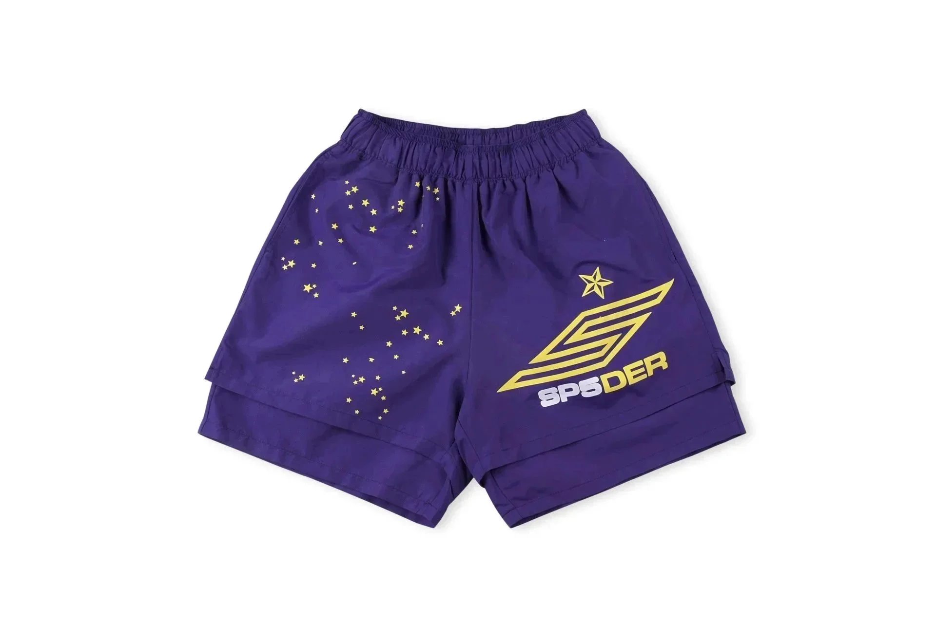Sp5der Shorts Elastic-Waist Chenille Number Patch — 08