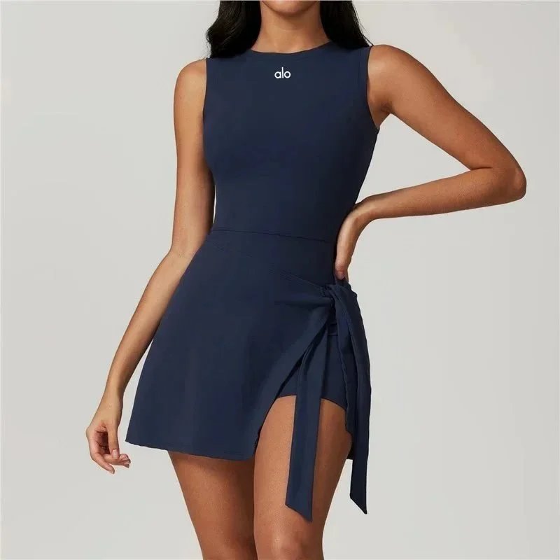 Alo Dresses Sleeveless tennis dress with tied wrap skirt — Badge Blue