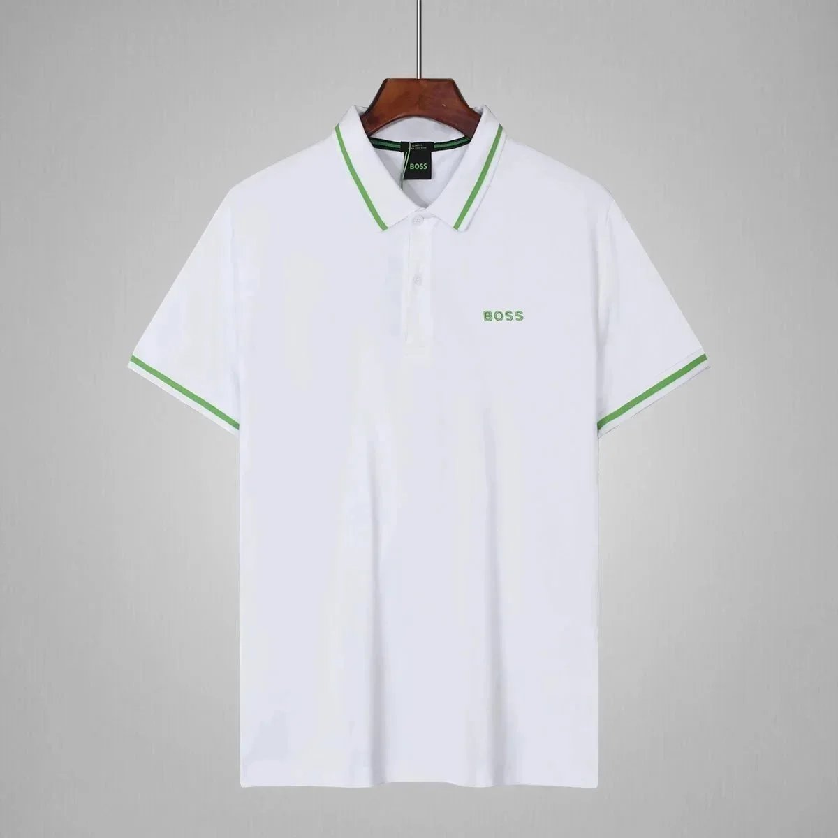 BOSS T-Shirts Short-Sleeve Polo Shirt with Contrast-Striped Collar and Placket — 10