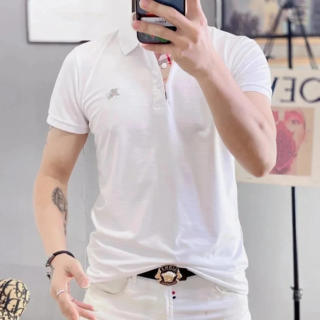 Burberry T-Shirts Short-Sleeve Polo Shirt with Contrast Trim and Embroidered Logo image 14
