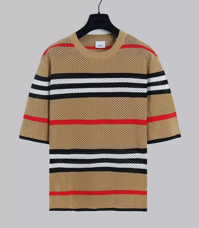 Burberry Open-knit striped short-sleeve tops product detail image 1