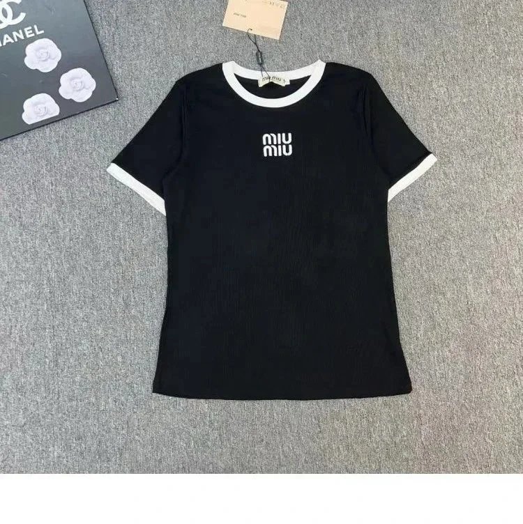 Miu T-Shirts Short-Sleeve Logo Ringer T-Shirt — 2