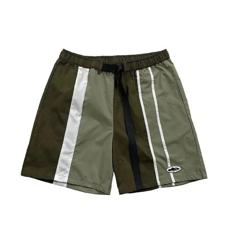 Unbranded Shorts Color-block striped with webbing belt — V2