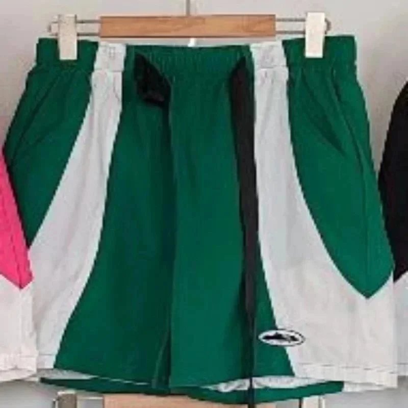Unbranded Shorts Color-block striped with webbing belt — V29