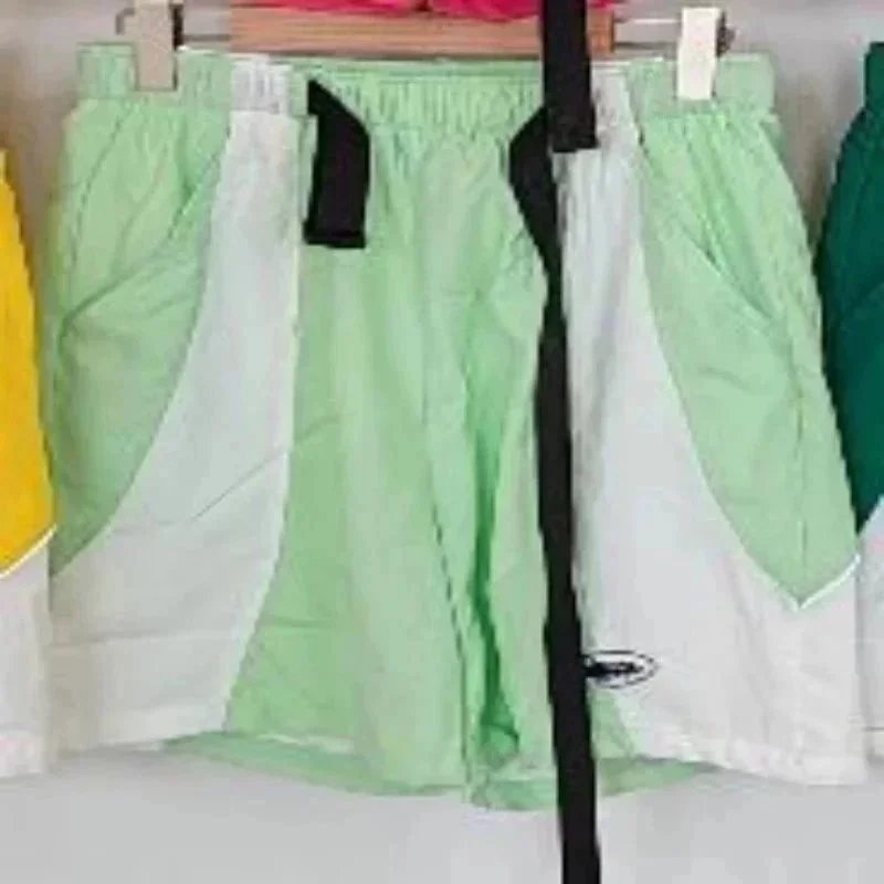 Unbranded Shorts Color-block striped with webbing belt — V26