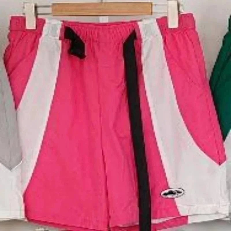 Unbranded Shorts Color-block striped with webbing belt — V30