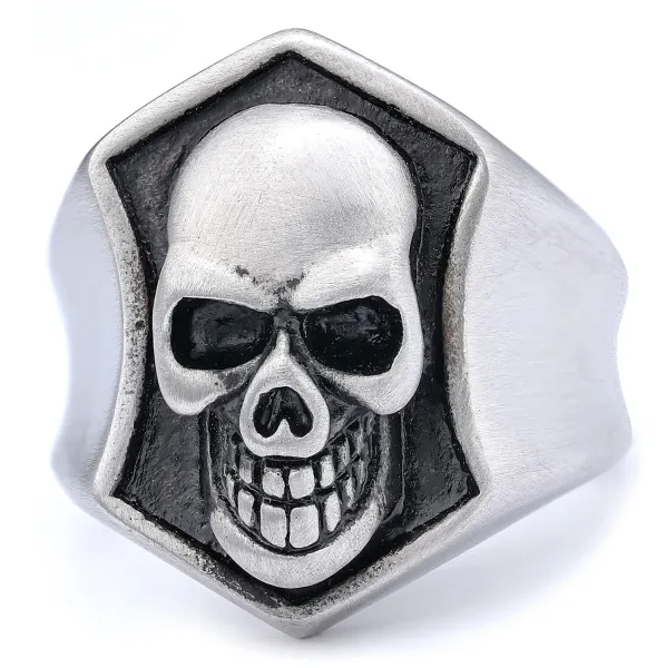 Design Skull Shield Ring Silver Jewelry - 1