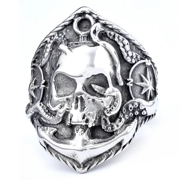 Design Skull and Octopus Statement Ring Silver Jewelry - 1