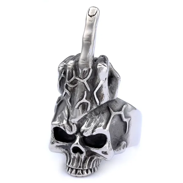 Design Skull Middle Finger Ring Silver Jewelry - 1