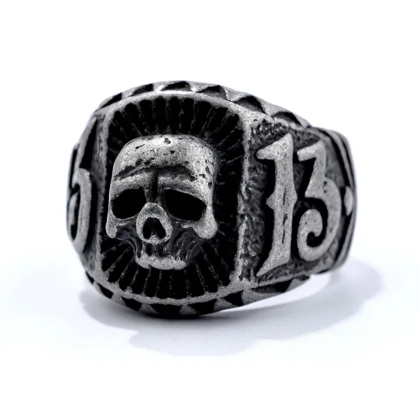 Design Skull and 13 Ring Silver Jewelry - 1
