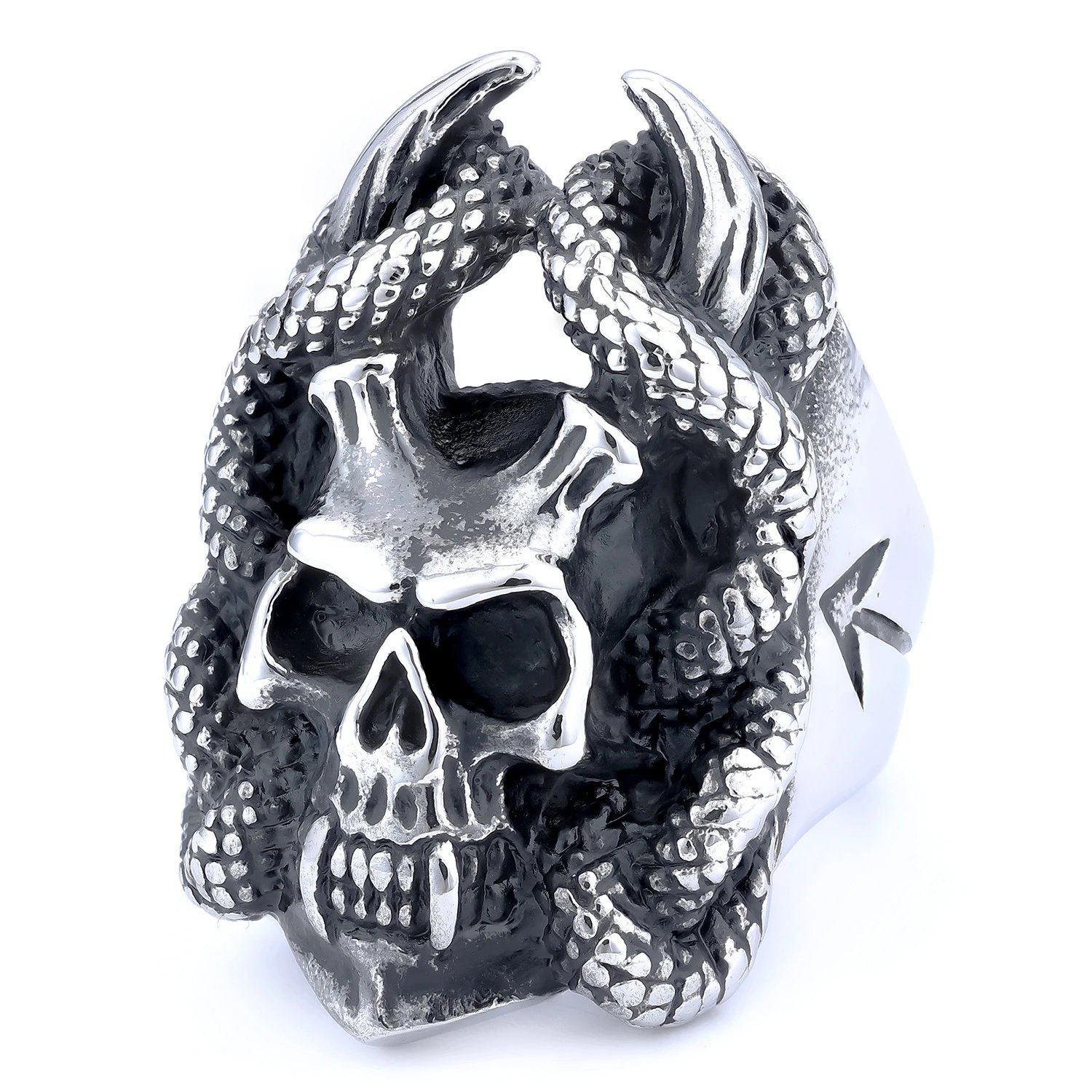 Design Skull and Serpent Ring Silver Black - 1