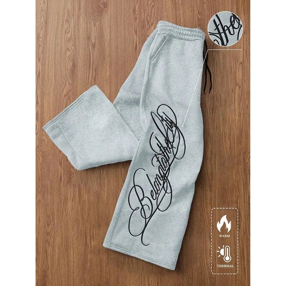 Letter printed casual pants, loose straight leg versatile long pants