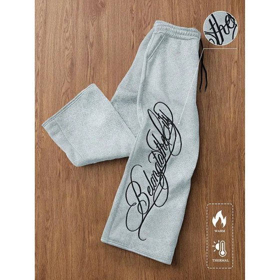 Letter printed casual pants, loose straight leg versatile long pants