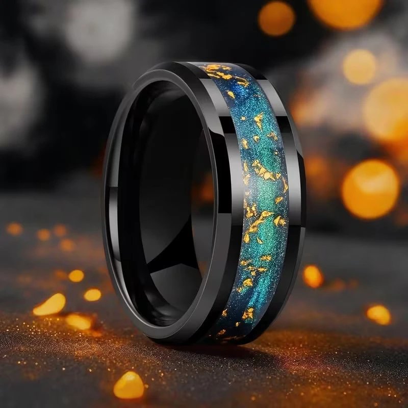 Other Ring Stainless Steel Gold Foil Inlay Black