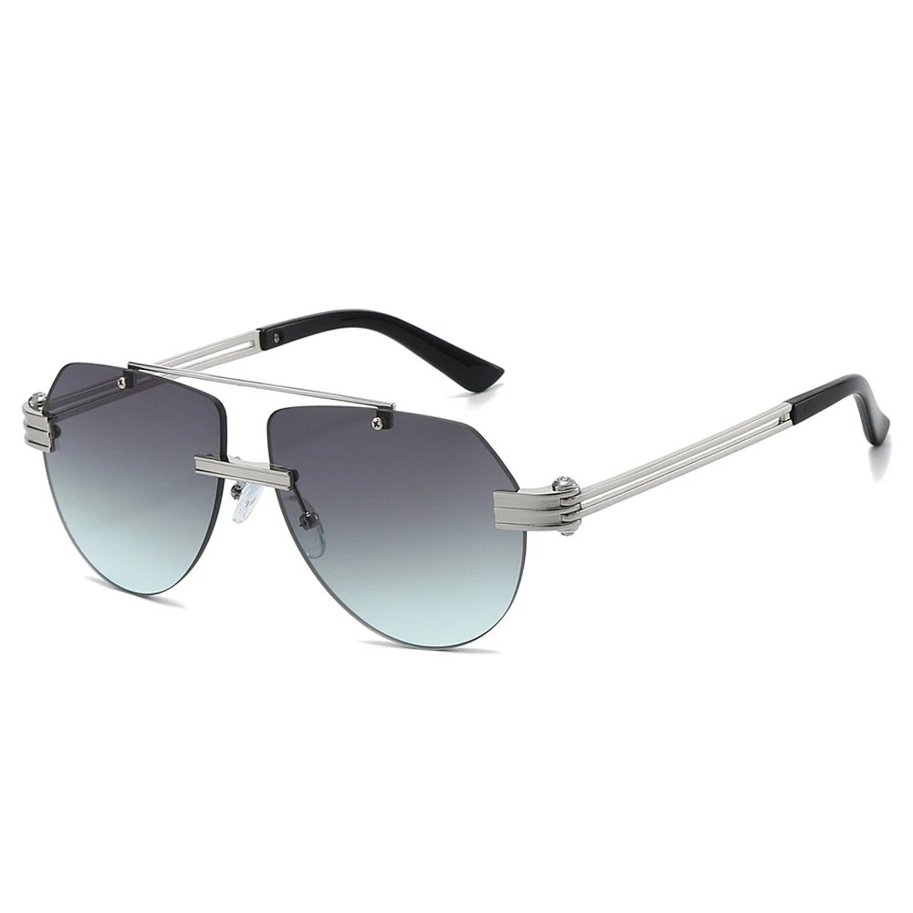 Other Double Bridge Aviator Metal Sunglasses Silver Grey Blue Gradient