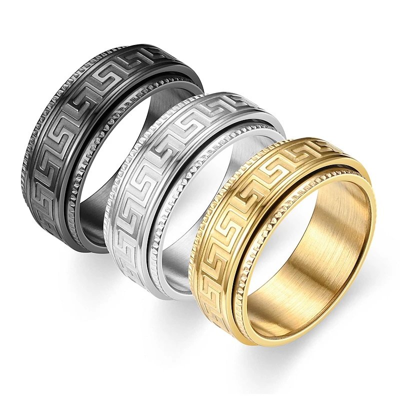 Spinable Greek Key Pattern Ring