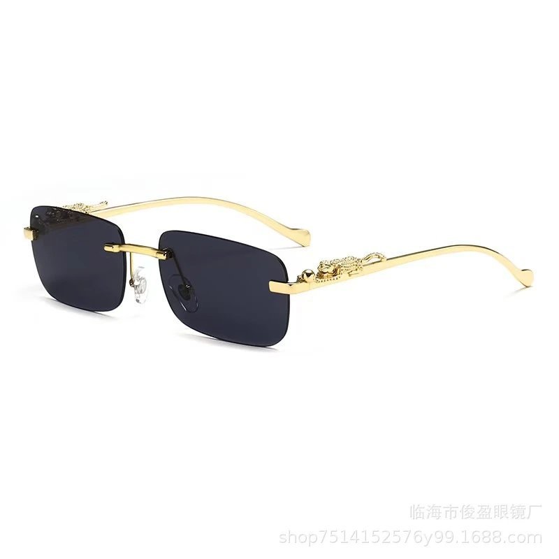 Gold Rimless Sunglasses with Leopard Design