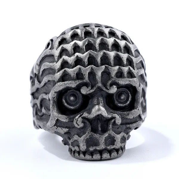 Design Skull Ring Silver-Black Oxidized Metal Jewelry - 1