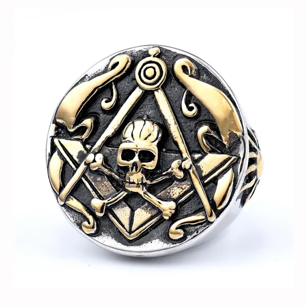 Design Skull and Crossbones Masonic Ring Silver and Gold Tone Jewelry - 1