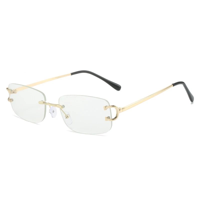 Cartier Rectangle Rimless Metal Sunglasses Gold Clear