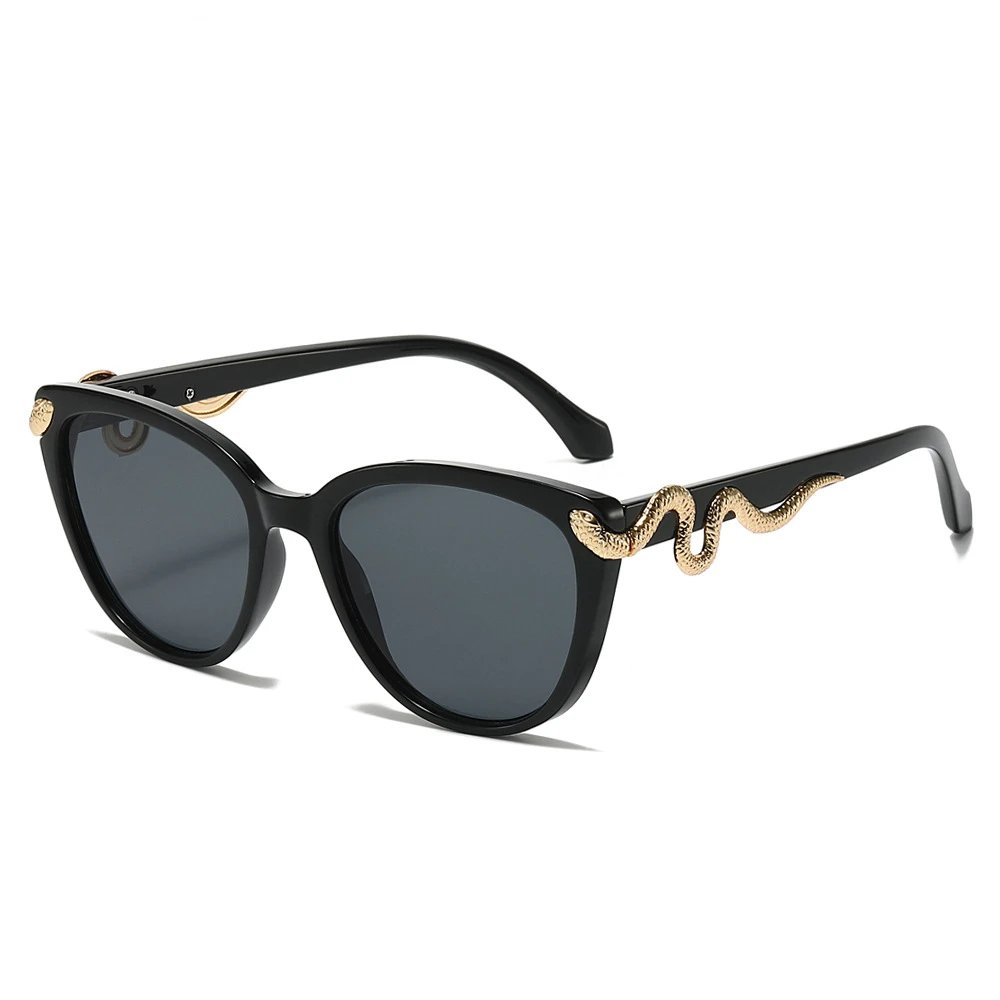 Black Cat-Eye Sunglasses with Gold Snake Accents