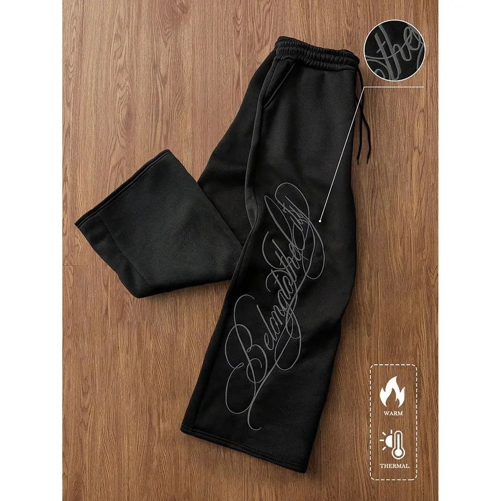 Straight leg pants -1 black gray lettering