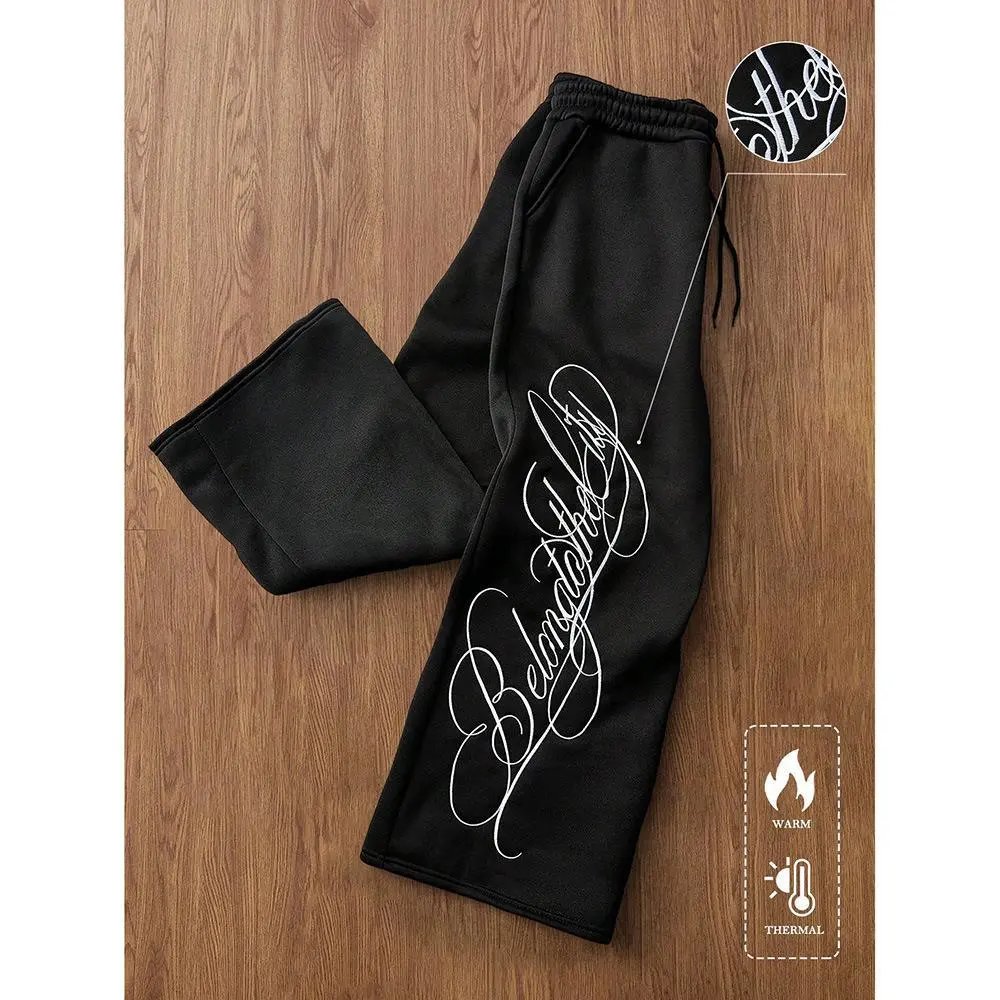 Straight leg pants -1 black white lettering