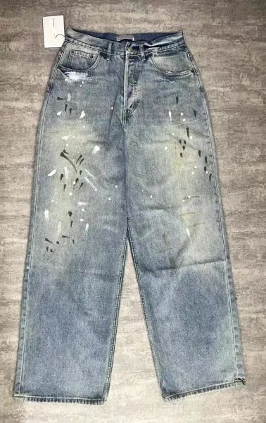 Acne Studios Paint-Splatter Distressed Denim Shorts Blue - 4