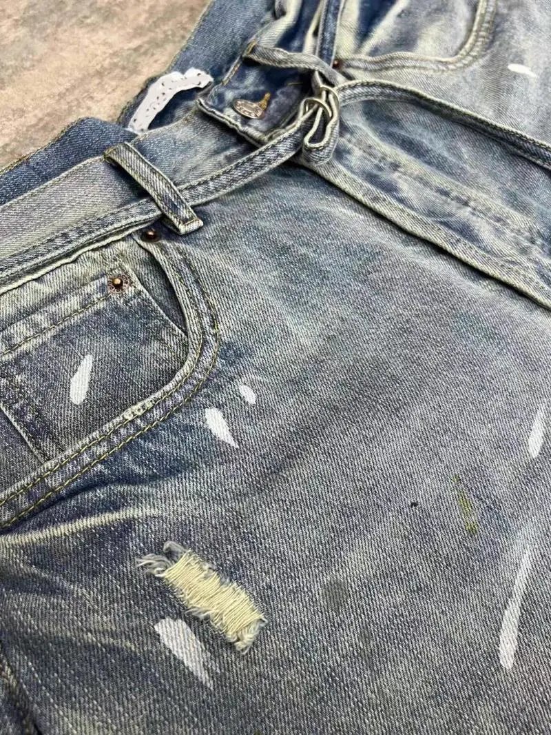Acne Studios Paint-Splatter Distressed Denim Shorts Blue - 12