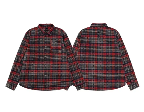 Burberry Check Print Shirt Red Navy Multicolor Shirt - 1