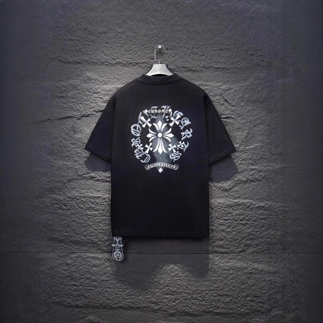 Black Cotton T-Shirt White Floral Embroidery Streetwear