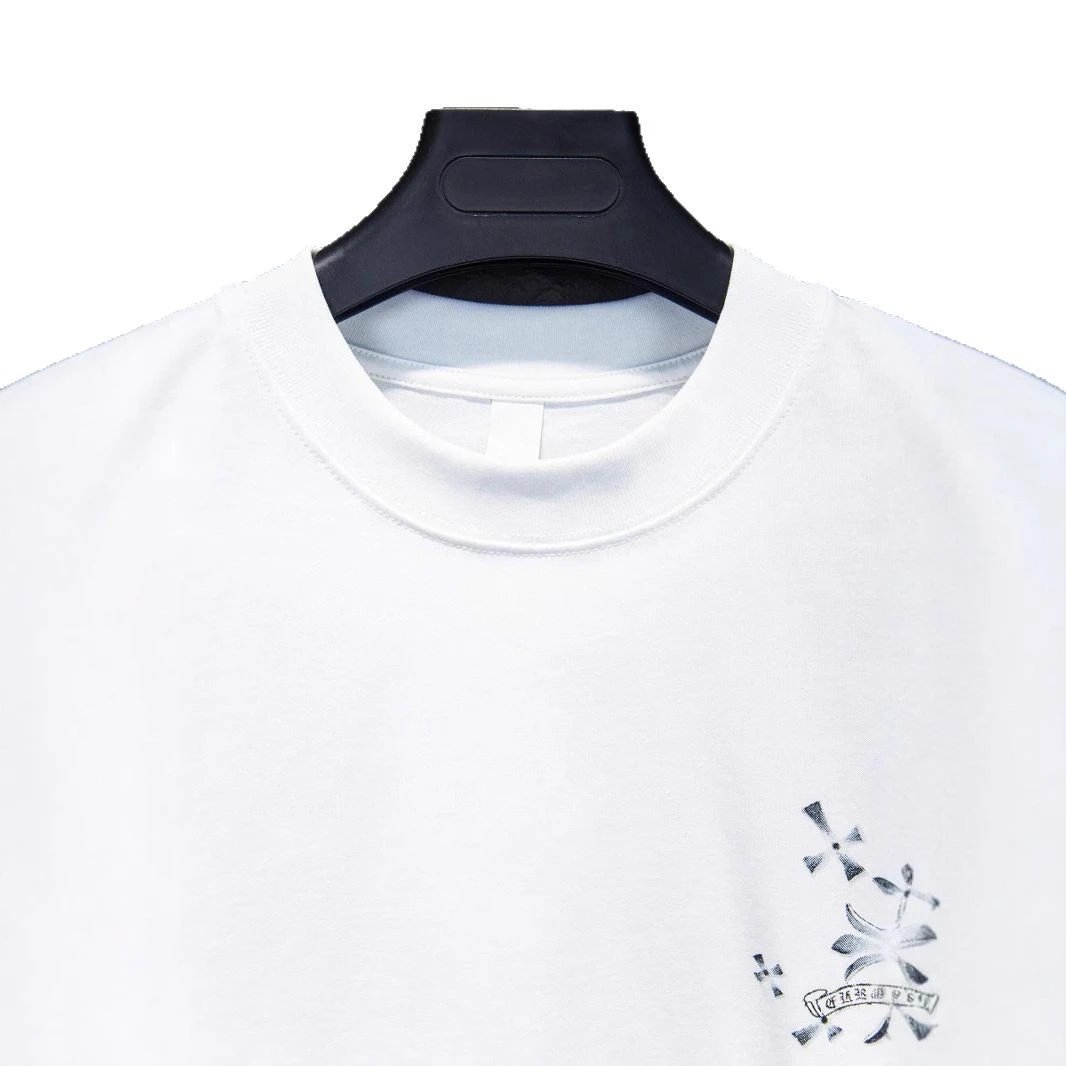 Black Cotton T-Shirt White Floral Embroidery Streetwear