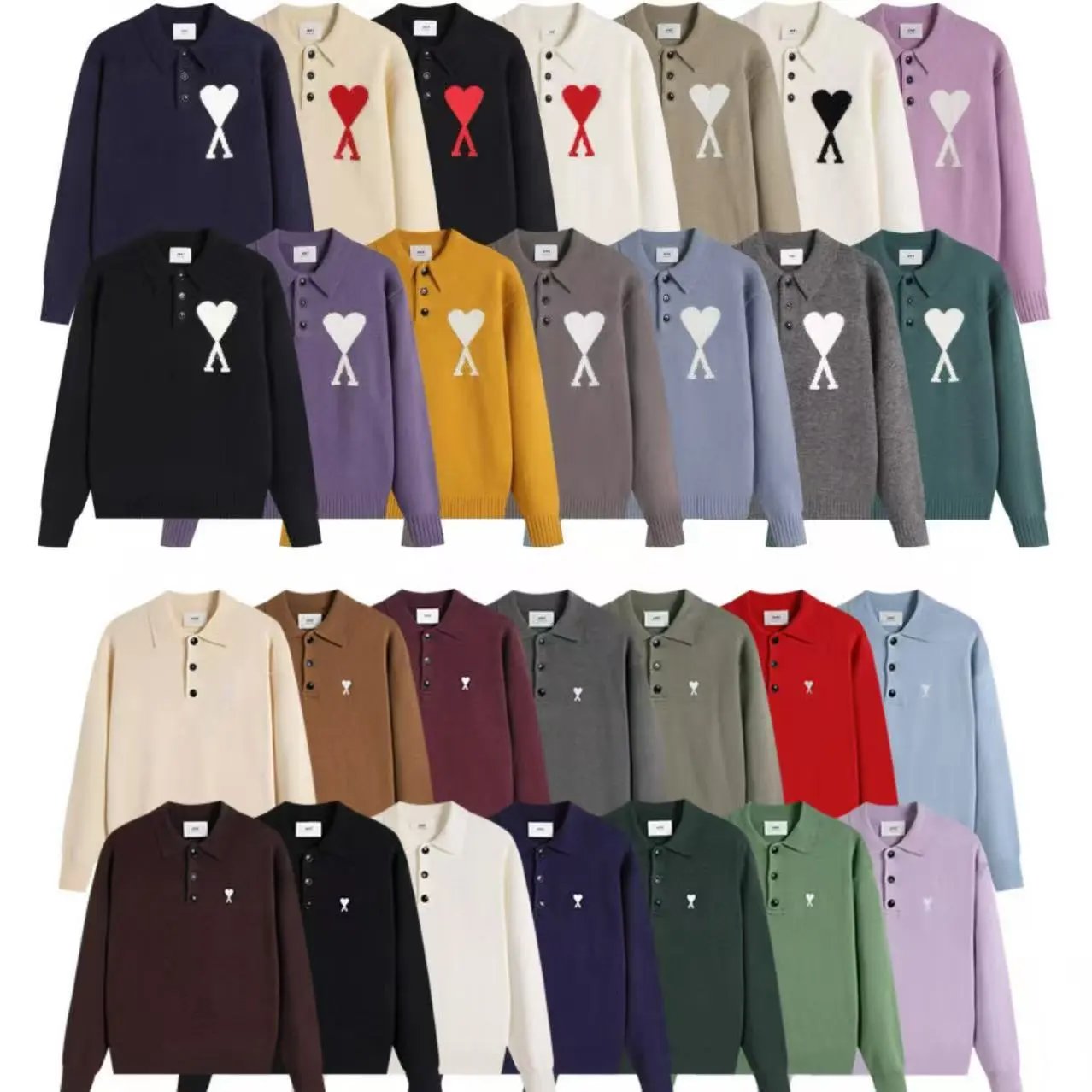 Ami Paris Multi Color Polo Knit Sweater