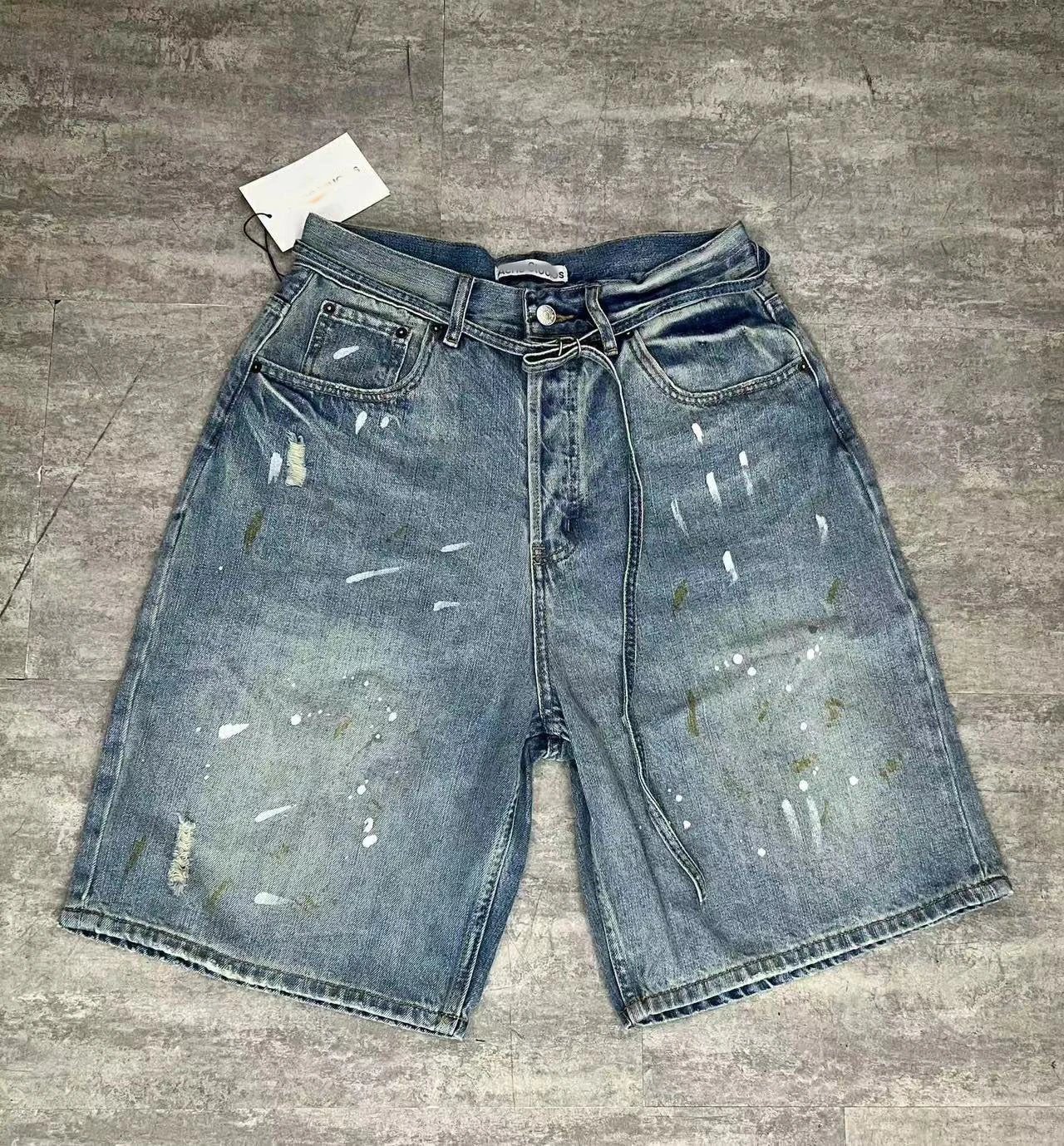 Acne Studios Paint-Splatter Distressed Denim Shorts Blue - 10