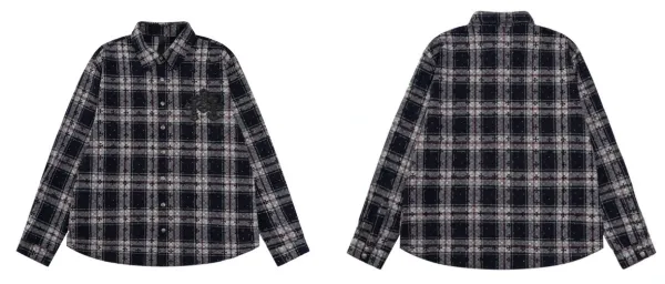 Burberry Check Flannel Shirt Navy Gray Plaid Shirt - 1
